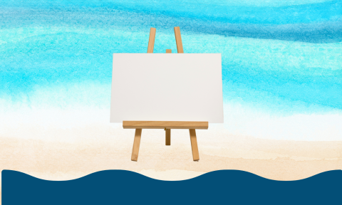 Blank canvas on a background of a textured beach scene.